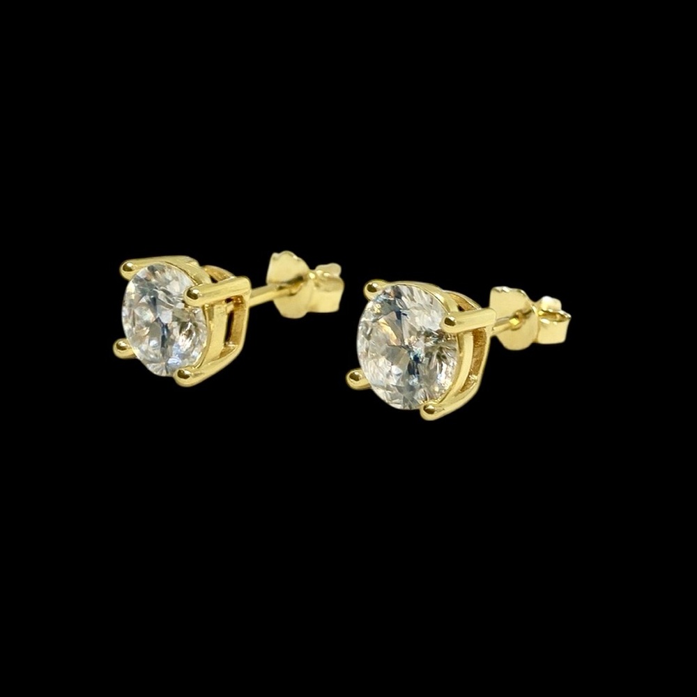 18K Gold Plated, 2CTW Moissanite Solitare Stud Earrings - Picture 3 of 4